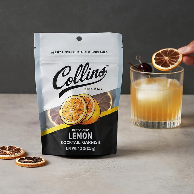 Collins Dehydrated Lemon Cocktail Garnish Slices, 1.3 oz, Perfect for Whiskey Sours, Martinis, Mocktails & Desserts – Premium Drink & Food Garnish – 1.3 oz