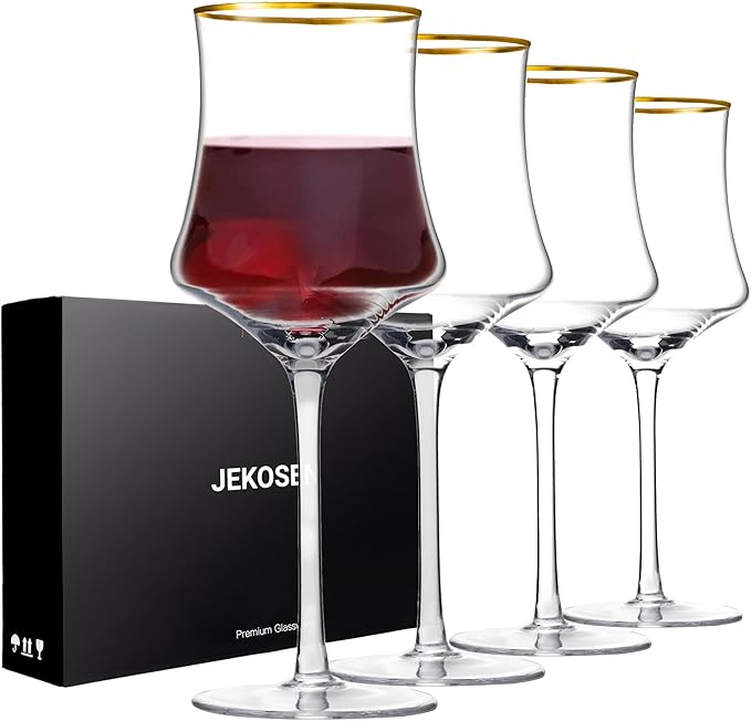 New Crystal Wine Glasses with Gold Rim 17 Ounce Set of 4 Long Stem Clear Wine Glasses Premium Crystal Gift for Christmas, Birthday, Anniversary or Any Special Occasion