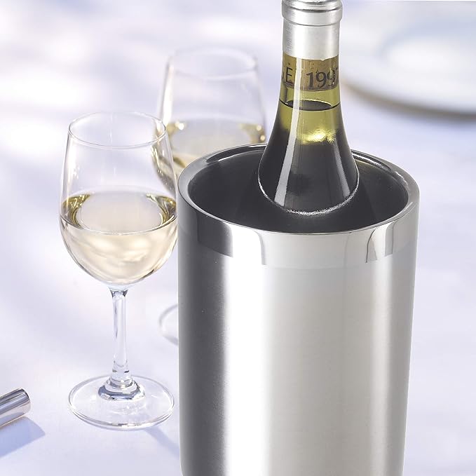 OGGI Stainless Steel Double Wall Wine Cooler - Insulated Tabletop Chiller for White Wine & Champagne, Fits Most Standard Sized Bottles (Pack of 6)