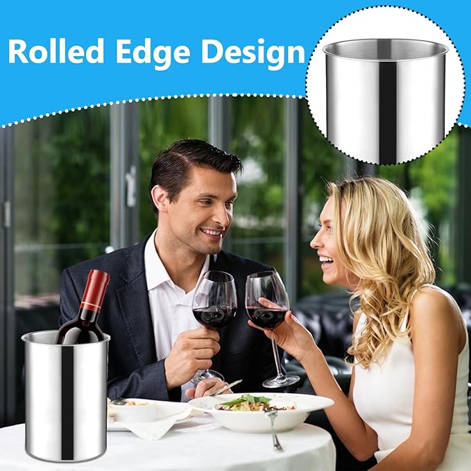 6 Pack Wine Chiller Bucket 750 ML Champagne Bucket Stainless Steel Wine Chillers for Bottles Keeps Cold for Hours Cooler Insulated Champagne Beer Ice Bucket Silver