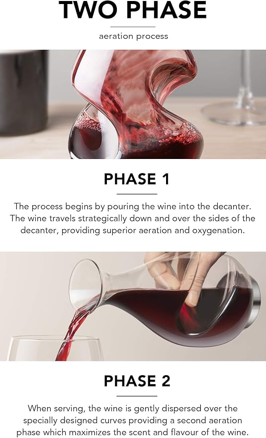 Final Touch Conundrum Wine Decanter Aerator - Superior Aeration & Oxygenation, Two-Phase Aeration Process, Enhances Flavor & Aroma, Elegant Stainless Steel Base, 375ml Capacity (WDA600)