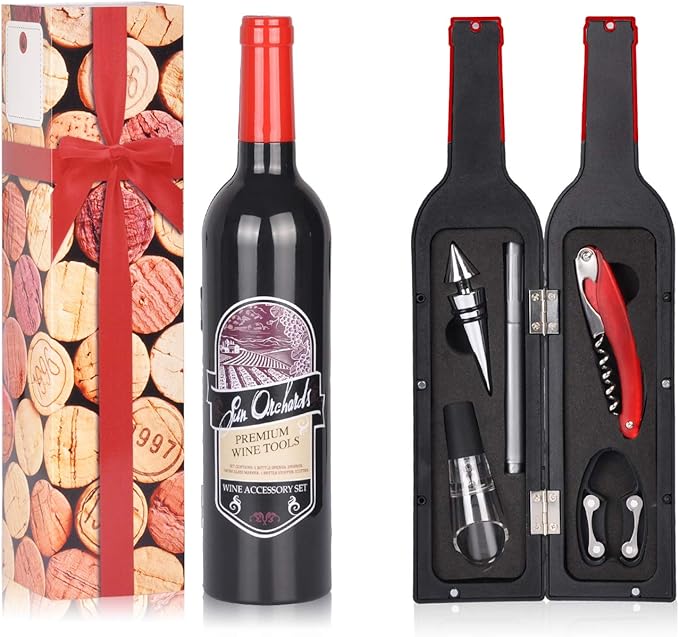 Solaris Wine Accessories Gift Set, 5-Piece Deluxe Corkscrew Opener with Elegant Accessories Box - Perfect Party Gift for Wine Lovers, Elegant Gift for Her