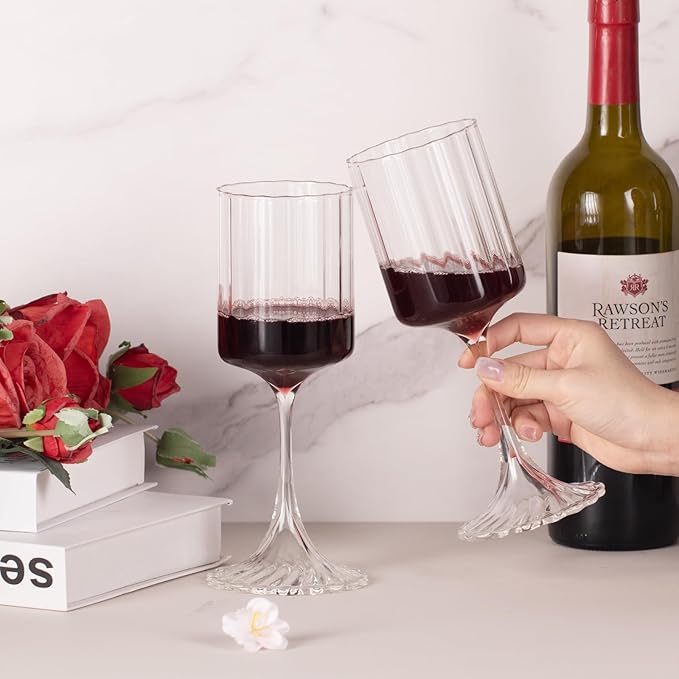 KAMMAK Wine Glasses Set of 2, 13.53 oz Hand Blown Bordeaux Wine Glasses, Thin Rim & Long Stem, Perfect for Red & White, Daily Use, Wedding or Birthday Gift with Gift Box, Fully Clear Wide Rib