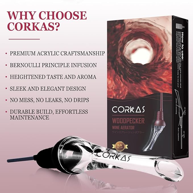 CORKAS Wine Aerator Professional Quality Wine Aerator Pourer, 2-in-1 Wine Pourer Aerator and Decanter Spout for Aerating Wine Instantly, Wine Accessories Gift for Wine Lovers, No-Drip or Spill