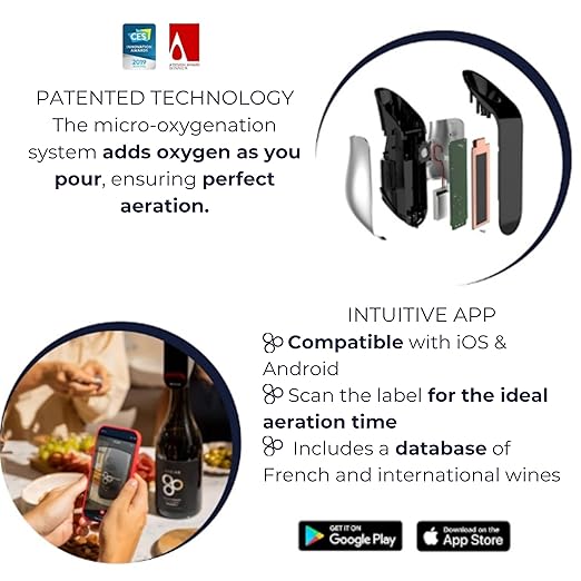 Electric Wine Aerator Aveine - Precise and Instant Aeration for Enhanced Wine Tasting - Innovative French Technology - Free Smart App