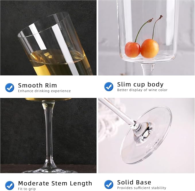White Wine Glasses, Set of 2 Crystal Wine Glasses, 12 OZ Cylinder Housewarming/Wedding Gifts