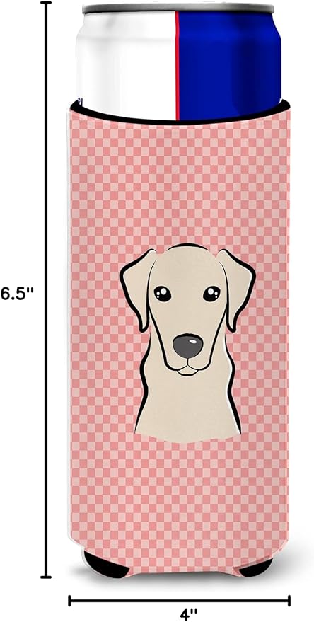 Checkerboard Pink Yellow Labrador Ultra Beverage Insulators for slim cans BB1222MUK