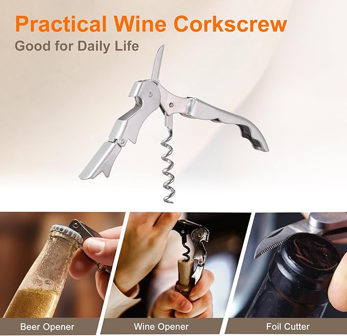 uxcell 4Pcs 5" Wine Openers Waiter Corkscrew Professional Red Wine Bottle Opener Double Hinged with Foil Cutter for Servers Bartender, Silver
