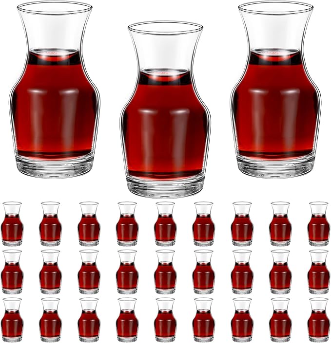 Remagr 30 Pack Single Serving Wine Carafe Glass Small Mini Carafe Individual Wine Refill Decanter for Dinner Parties Tastings Bars Restaurants (6.5 oz)
