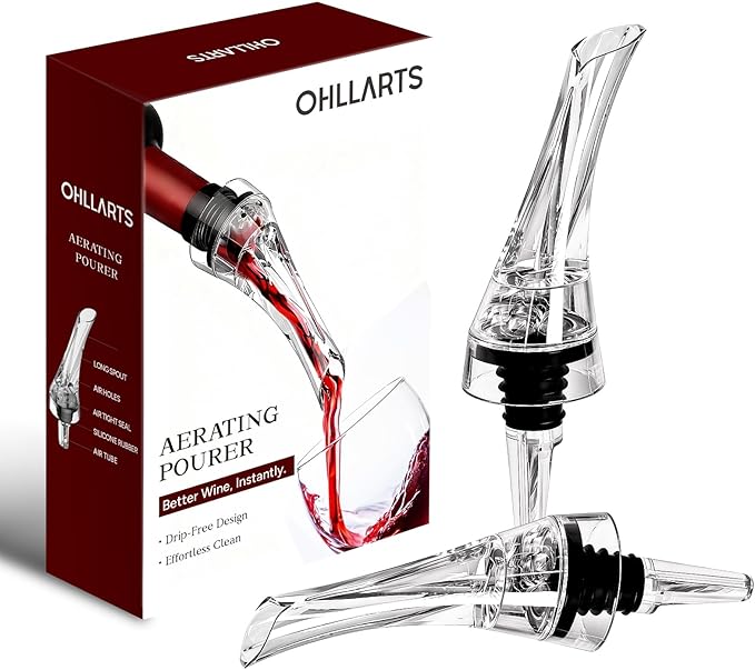 Wine Aerator Pourer, 2 Pack Drip-Free Wine Aerator, Instant Aeration No Spill Pourer, Wine Decanter Alternative, Universal Fit Wine Bottles, Food Grade Easy Clean