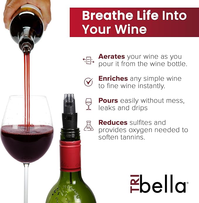 TRIBELLA Air Speed Wine Aerator, Multi-Stream Drip Free Wine Aeration 3 Acrylic Spouts Design, Handmade Kitchen Essential Easy to Use, No-Drip Gift in Protective Gift Case