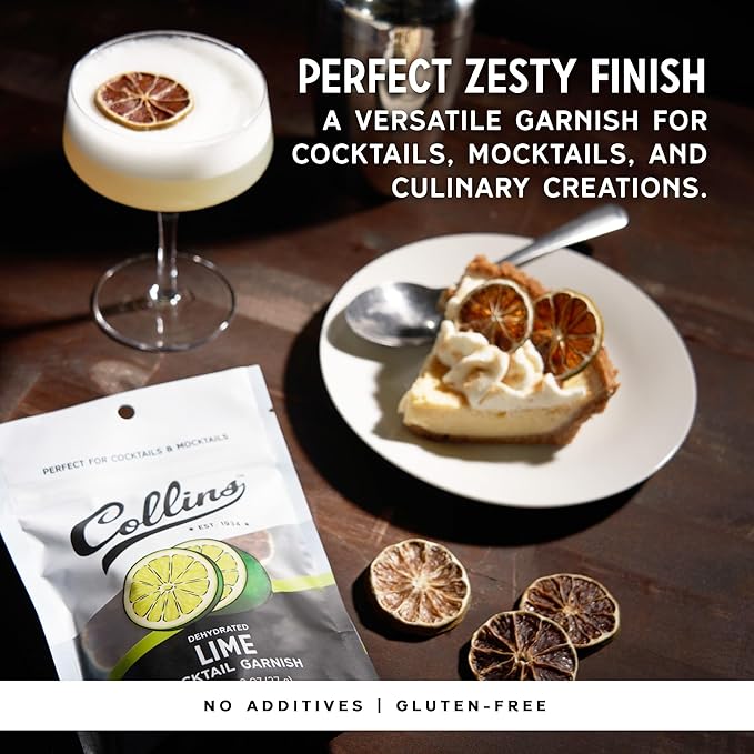 Collins Dehydrated Lime Cocktail Garnish Slices, 1.3 oz, Ideal for Margaritas, Mojitos, Mocktails, Desserts & More – Premium Drink & Food Garnish – 1.3 oz