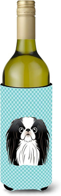 Caroline's Treasures BB1168LITERK Checkerboard Blue Japanese Chin Wine Bottle Hugger Bottle Cooler Sleeve Hugger Machine Washable Collapsible Insulator Beverage Insulated Holder