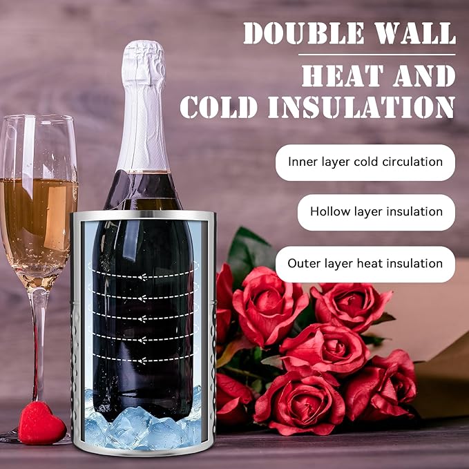 meekoo 12 Pack Wine Chiller Bucket Stainless Steel Double Wall Insulated Wine Cooler Bucket to Keep Cold, Hammer Pattern Champagne Cooler for Bar Party Restaurant, Gift for Champagne Lovers