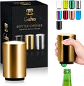 GOCHA | Magnetic Beer Bottle Opener with Automatic Cap Catcher – Stainless Steel Push-Down Gadget, One-Hand Bar Tool for Beer & Soda Bottles (Gold)