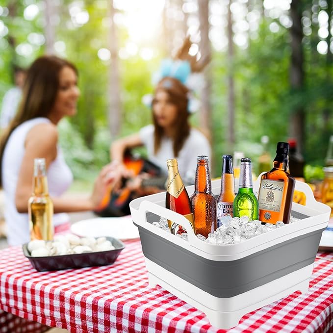 2Pcs Ice Bucket 8.5L Ice Buckets for Parties Collapsible Beverage Tub Large Plastic Drink Buckets Party Portable Foldable Cooler Tub with 2 Scoop for Champagne Beer Sparkling Wine Cocktails