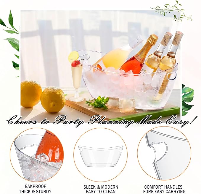 Ice Bucket for Parties 5.5L - Clear Acrylic Champagne Bucket with Scoop, Large Beverage Tub for Cocktail Bar, Wine, Beer, Soda & Drinks