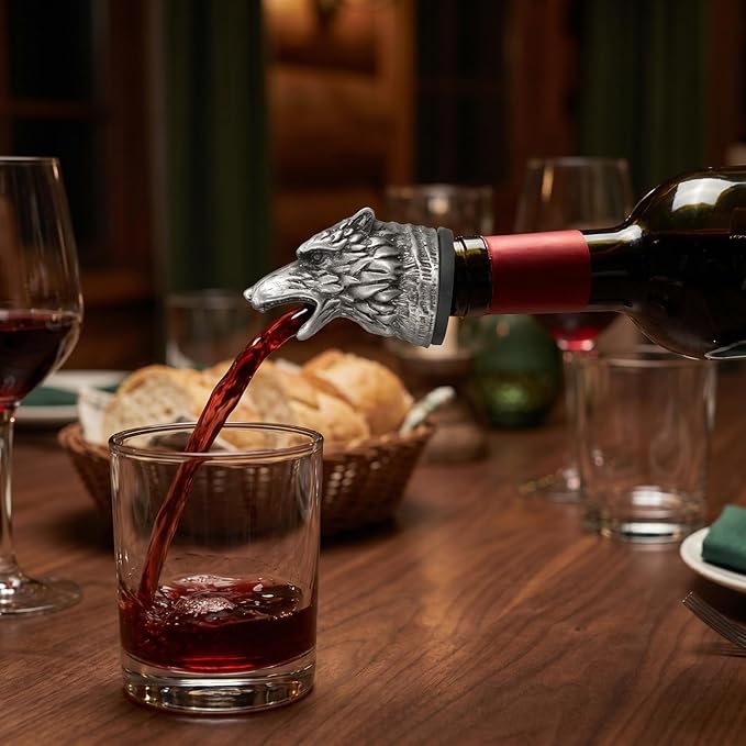 MAGICLULU Wine Aerator Pourer Wolf Head Spout Bottle Pourers Stainless Steel Animal Bar Liquors Bottle Pourer Animal Decorative Liquors Stopper for Red Wines Whiskey Silver