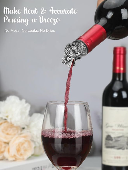 Animal Wine Pourer Spout, Drip Free Bottle Pourer & Stopper for Wine and Liquor Bottles, Funny Gift for Men, Dad, Hostess and Housewarming, Bar Cart Accessory for Holiday Party Decor, Multiple Animal