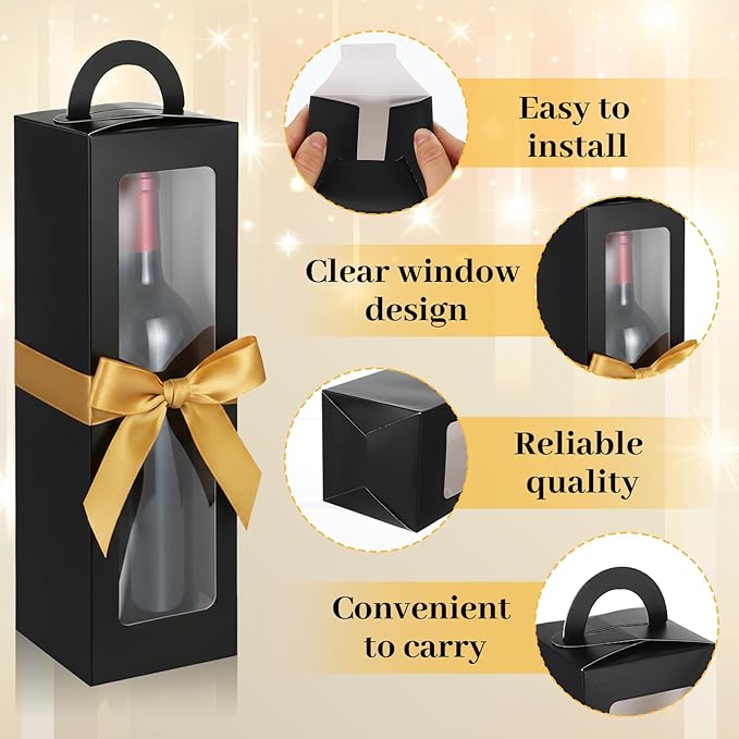 Ckhoid 24Pcs Tumbler Gift Box with Handle, Wine Glass Gift Box with Ribbon, Exhibition Boxes for 12oz, 16oz, 20oz, 30oz Sublimation Tumblers, Glasses, Jars, Mug Can Blanks, Wine Glasses
