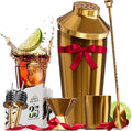 Bar Set Cocktail Shaker Set Bartender Kit, 8 Piece Gold Cocktail Set, Mixology Bartender Kit, Steel Drink Shakers Cocktail Kit, Bar Accessories: 24oz Martini Shaker, Muddler, Cocktail Book and More