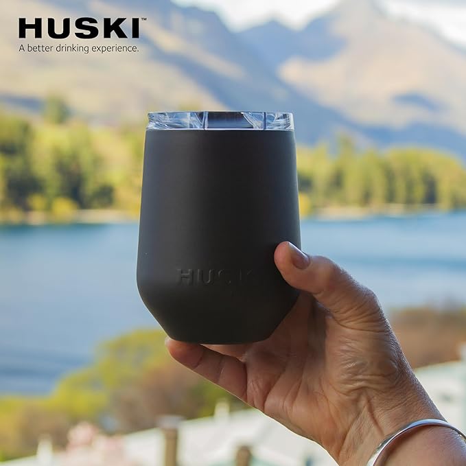 Huski Wine Tumbler 2.0 | NEW | Award-winning Design with Detachable Stem | Premium Stainless Steel Wine Glass with Lid | Triple Insulated Tumbler | 12oz Capacity | Great Gift (Powder Pink)