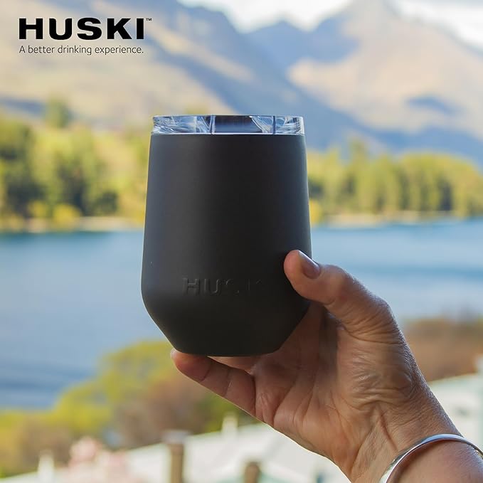 Huski Wine Tumbler 2.0 | NEW | Award-winning Design with Detachable Stem | Premium Stainless Steel Wine Glass with Lid | Triple Insulated Tumbler | 12oz Capacity | Great Gift (Stone Grey)