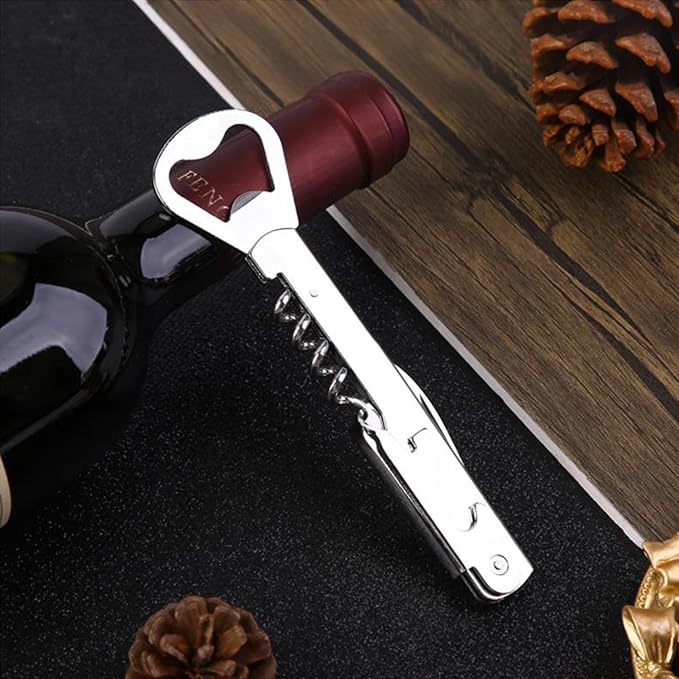Wine Key for Bartenders, Professional Double Hinged Wine Opener with Foil Cutter, Wine and Beer Bottle Opener for Servers, Stainless Steel Corkscrew