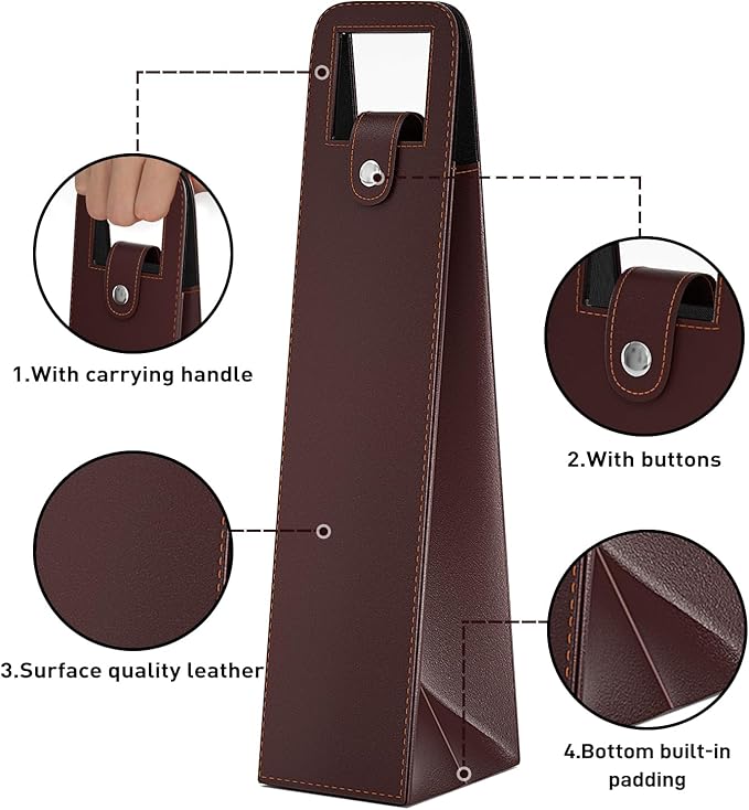 RYDDOY Wine Gift Bag, Reusable Leather Wine Tote Carrier, Single Bottle Champagne Beer Gift Bags Carrier for Birthday, Wedding, Picnic Party, Christmas festival Gifts (Brown)