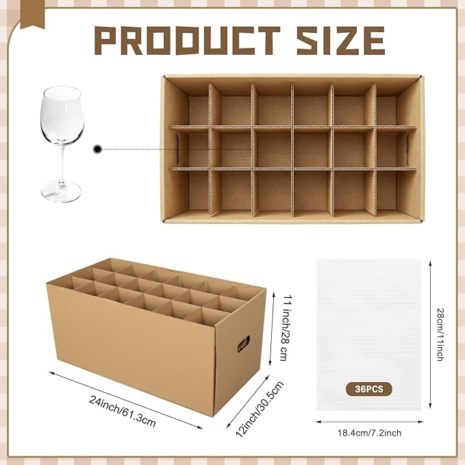 4 Sets Kitchen Moving Boxes with Handle 24 x 12 x 11 Inches Wine Glass Packing Moving Boxes Dish Saver Kit Kitchen Kit with Lid and Divider Foam Pouches for Glassware Packing Transportation