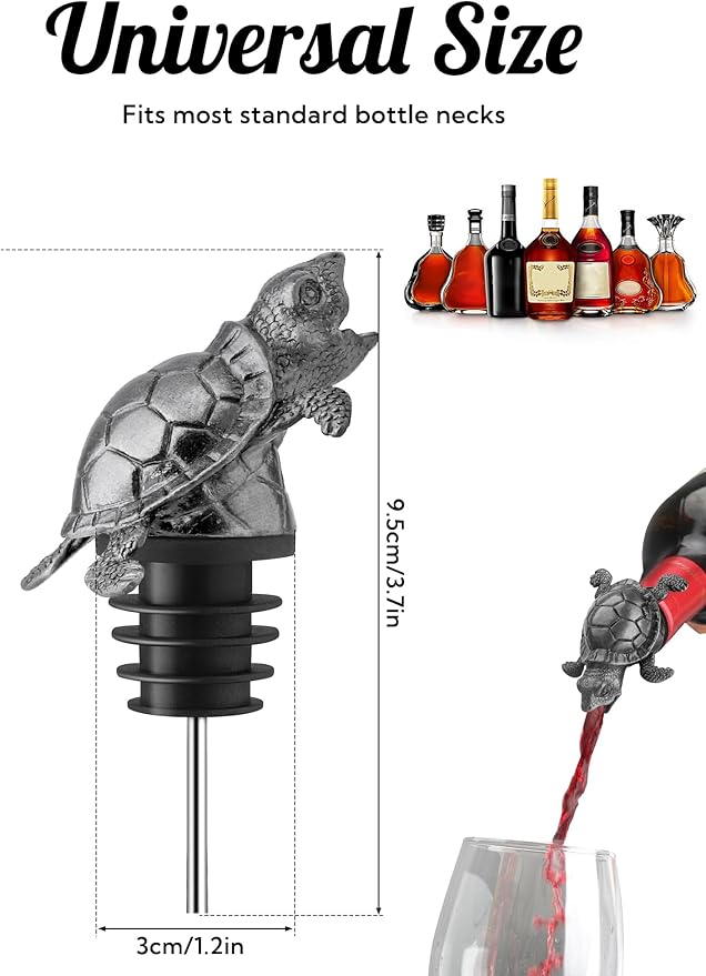 Sea Turtle Wine Pourer Bottle Stopper, Metal Animal Wine Aerator Spout with Leak-Proof Rubber, Universal Fit for Wine & Liquor Bottles, Drip-Free Turtle Wine Topper Bar Accessory Gifts for Wine Lovers