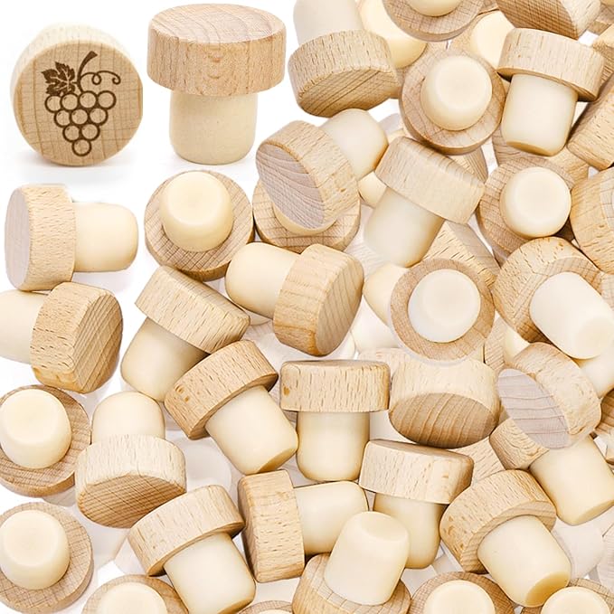 Eorbow 60 Pieces T-Shaped Wine Corks, Reusable Cork Plugs, Wooden and Rubber Wine Stoppers, Sealing Bottle Stoppers for Wine, Beer, DIY Craft