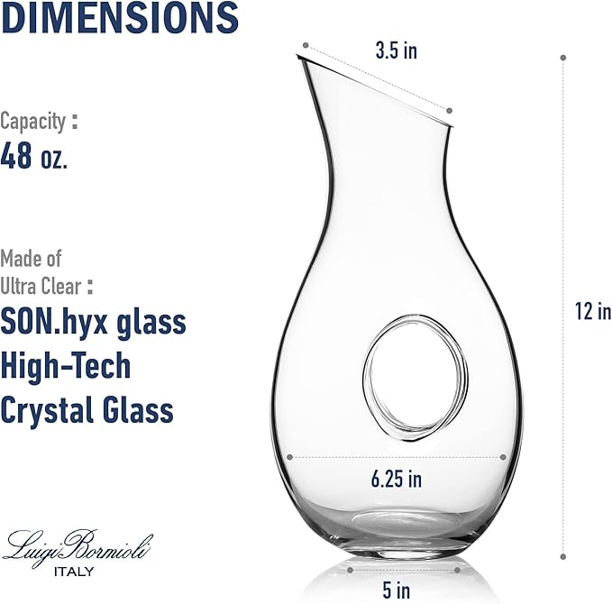 Luigi Bormioli Crescendo Carafe – 48 Oz Glass Decanter for Red, White & Rosé Wines, Serving Vessel with Generous Capacity – Ideal for Dinner Parties & Daily Use – Clear Crystal Glass