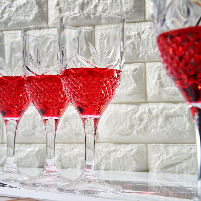 Shatterproof Tritan Stemmed Fancy Wine Glasses Goblets, Resalable | 4 Set | Clear Colors Crystal Glass Lookalike Crystal Acrylic Drinkware, Reusable Unbreakable BPA-free plastic, Outdoor & Indoor 11OZ