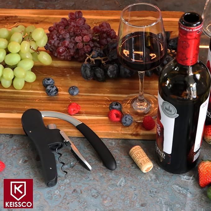 KEISSCO Wine Bottle Opener Manual Vertical Lever Corkscrew with Foil Cutter and Extra Spiral