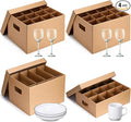 MotiMind 4 Pack Dish Wine Glass Mug Moving Boxes with Divider Kits Included 1 Dish and 2 Wine Glass 15 x 12 x 10 Inch, 1 Mug 17 x 13 x 6 Inch Kitchen Moving Boxes with Handle Packing Box for Glassware