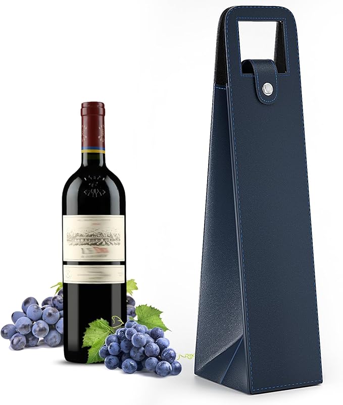 RYDDOY Wine Gift Bag, Reusable Leather Wine Tote Carrier, Single Bottle Champagne Beer Gift Bags Carrier for Birthday, Wedding, Picnic Party,Christmas festival Gifts (Blue)