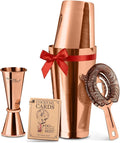 Mixology & Craft Cocktail Shaker Set Boston Shaker, Strainer and Japanese Jigger, Portable Bar Set for Home Bartending (Copper)