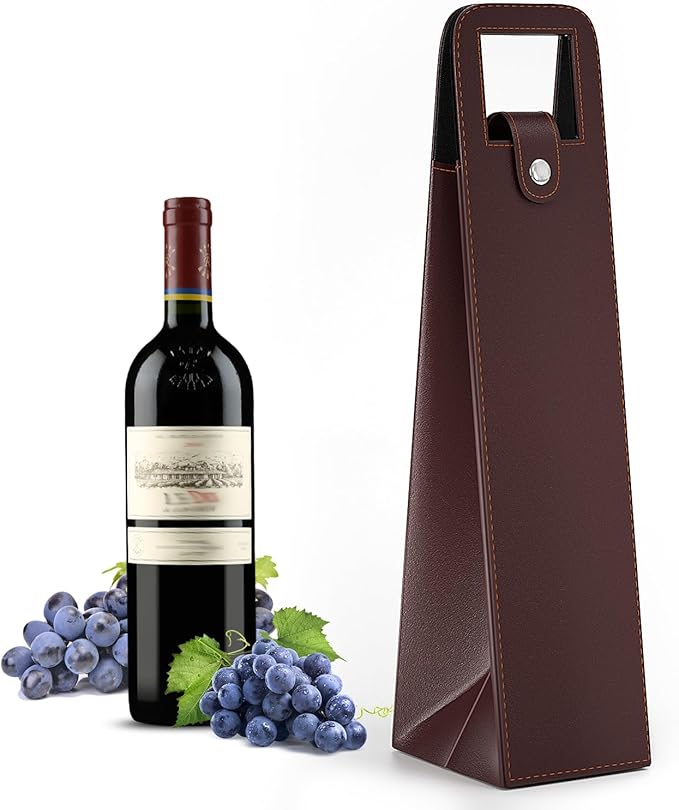 RYDDOY Wine Gift Bag, Reusable Leather Wine Tote Carrier, Single Bottle Champagne Beer Gift Bags Carrier for Birthday, Wedding, Picnic Party, Christmas festival Gifts (Brown)