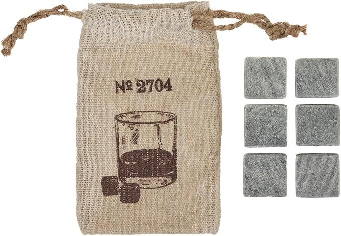 Twine Cooling Stones, Glacier Bourbon Whiskey Rocks, Reusable Ice Cubes, Whiskey Stones Set, Barware, Bar Accessories, Bar Tools, Set of 6, Grey