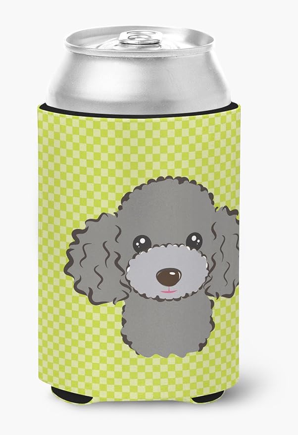 Caroline's Treasures BB1321CC Checkerboard Lime Green Silver Gray Poodle Can or Bottle Hugger Cooler Washable Drink Sleeve Collapsible Beverage Insulated Holder, Can Hugger, Multicolor