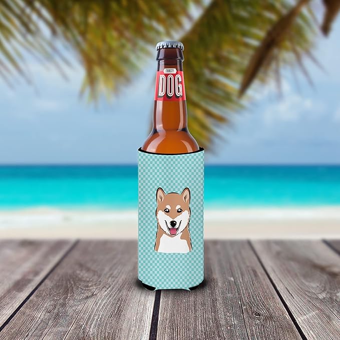 Checkerboard Blue Shiba Inu Ultra Beverage Insulators for slim cans BB1163MUK
