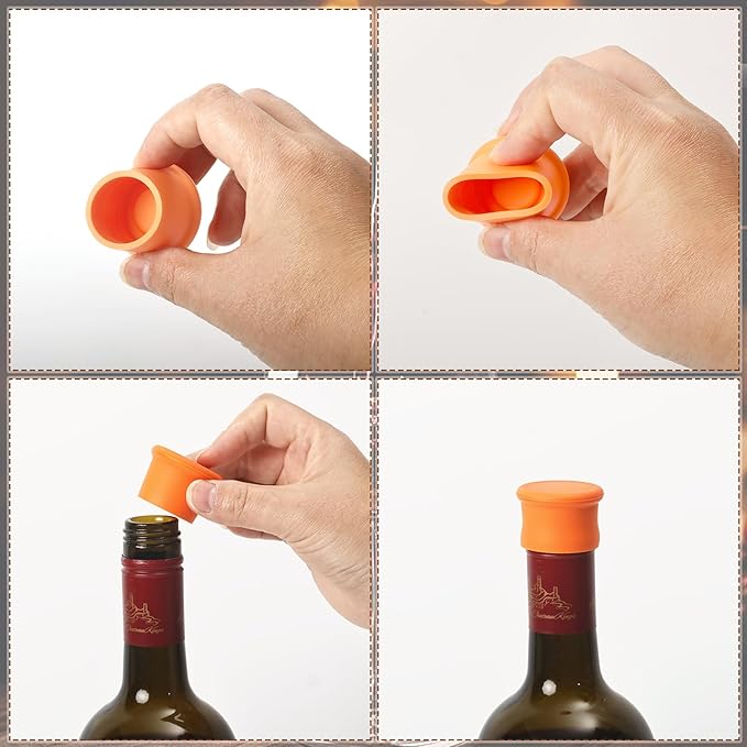 6 Pcs Colorful Wine Stoppers, Reusable Silicone Wine Corks, Champagne Stoppers, Beverages Beer Bottle Caps, Wine Bottle Stoppers for Glass Bottles, Keep Wine Fresh
