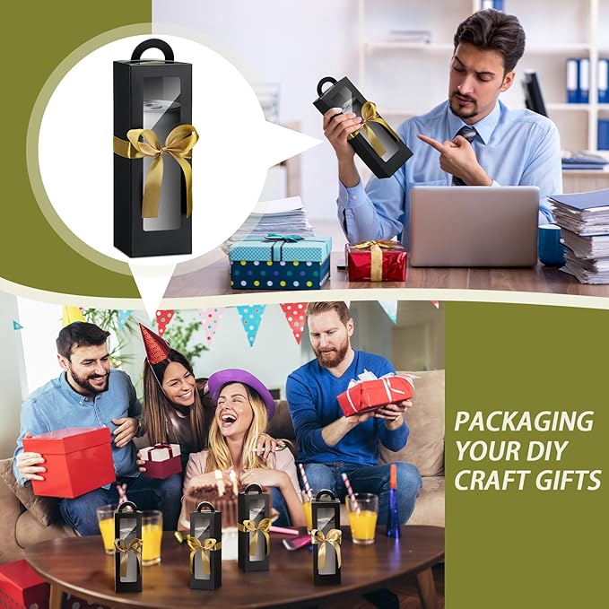 Ctosree 24 Pcs Tumbler Gift Box with Handle for 12oz 16oz 20oz 30oz Clear Wine Glass Gift Box Sublimation Tumblers Heat Press Blanks Bottle for Christmas Wrapping Packaging(Black)