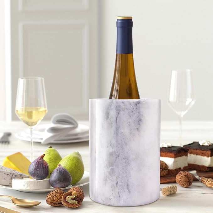 Marble Wine Bottle Chiller Bucket, Marble Wine and Champagne Cooler Chiller, Keep Wine and Beverages Cold, Ideal Gift for Wine Lovers, Holds Any 750ml Bottle