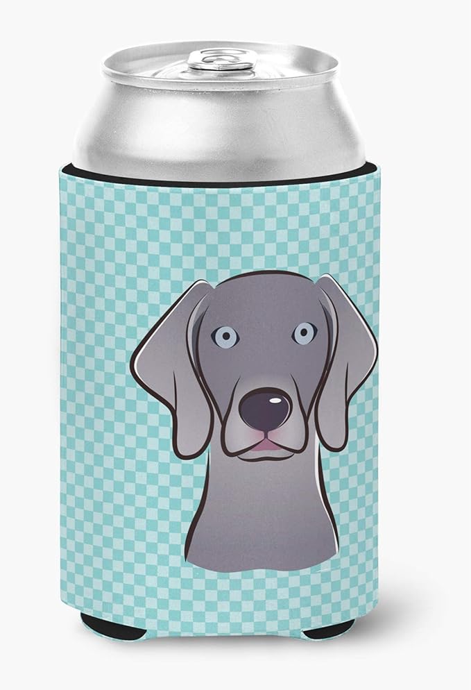 Caroline's Treasures BB1169CC Checkerboard Blue Weimaraner Can or Bottle Hugger Cooler Washable Drink Sleeve Collapsible Beverage Insulated Holder, Can Hugger, Multicolor