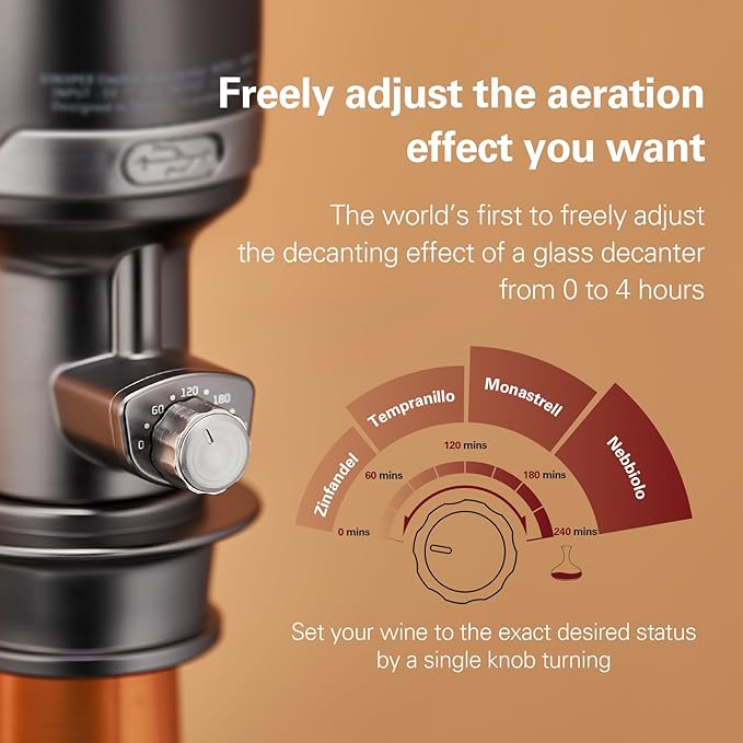 Wine Aerator Adjustable 0-4 Hours, Rechargeable Wine Air Aerator, Electric Wine Decanter, Wine Pourer for Wine, Gift for Men, Boyfriend, Dad (Matte Black)