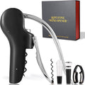 Wine Bottle Corkscrew Opener, Vertical Lever Corkscrew 5-Piece Set, Manual Vertical Design, Includes Wine Foil Cutter, Extra Spiral, Wine Pourer and Wine Stopper, Elegant Gift Box, Black