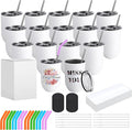 ColorSub Sublimation Straight Wine Tumblers 12oz, 16 Pack Stainless Steel Double Wall Sublimation Blanks Wine Cups with Lids & Straws, Brush, Shrink Wrap, Silicone Straw Tips, Gift Box