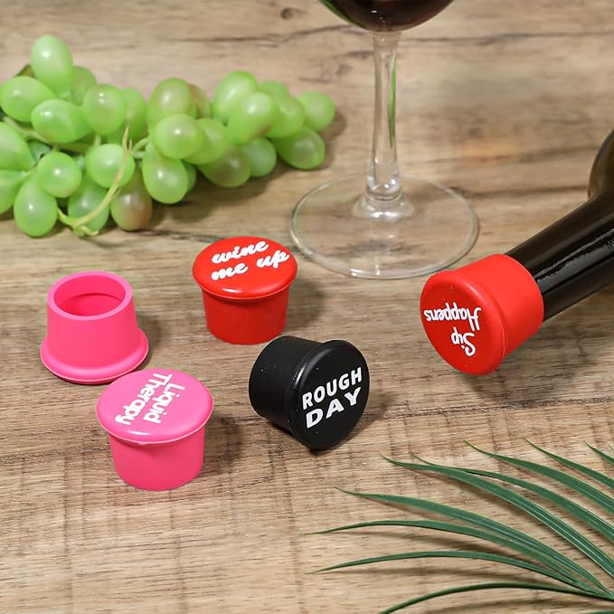 Qianyu 5 Pack Funny Silicone Wine Stoppers Accessories for Wine Lovers Gifts Reusable Bottles Cover Caps Replace Wine Saver Bottles Corks Airtight Seal Decorative To Preserve Fresh